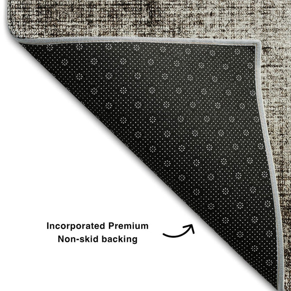 HomeRoots 8' Modern Brown Taupe Charcoal Geometric Washable Round Rug with UV Protection for Active Homes 655875
