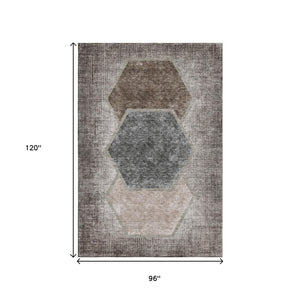 HomeRoots 8' X 10' Brown Taupe & Charcoal Geometric Area Rug - Stylish, Washable, UV Protected & Durable Design 655876