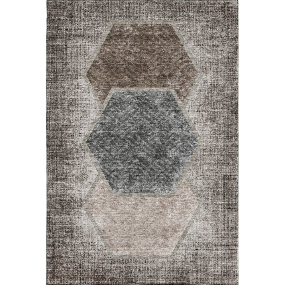 HomeRoots 8' X 10' Brown Taupe & Charcoal Geometric Area Rug - Stylish, Washable, UV Protected & Durable Design 655876
