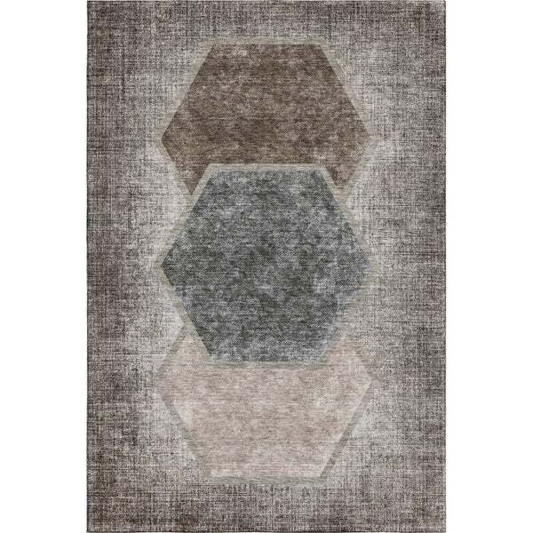 HomeRoots 8' X 10' Brown Taupe & Charcoal Geometric Area Rug - Stylish, Washable, UV Protected & Durable Design 655876