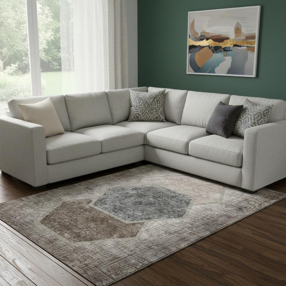 HomeRoots 8' X 10' Brown Taupe & Charcoal Geometric Area Rug - Stylish, Washable, UV Protected & Durable Design 655876