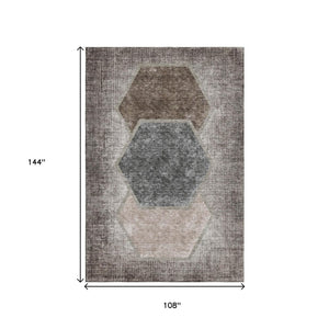 HomeRoots 9' X 12' Washable Geometric Area Rug in Brown Taupe & Charcoal - Durable, Stylish, UV Protected! 655877