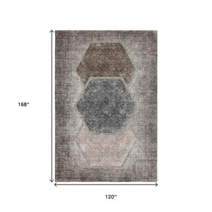 HomeRoots 10' Modern Geometric Brown Taupe & Charcoal Washable Area Rug with UV Protection for High-Traffic Spaces 655878