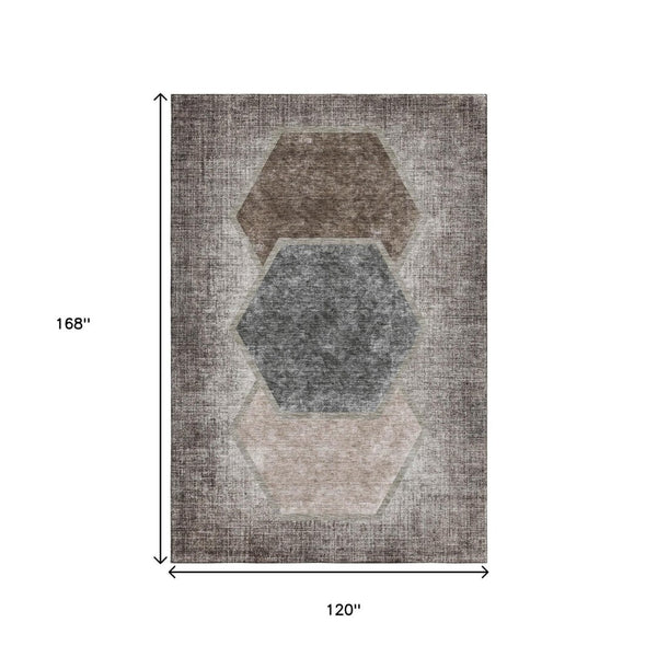 HomeRoots 10' Modern Geometric Brown Taupe & Charcoal Washable Area Rug with UV Protection for High-Traffic Spaces 655878