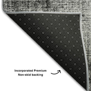 HomeRoots 8' Gray and Silver Geometric Round Rug - Washable, UV-Protected, Stylish Design for Any Space 655881