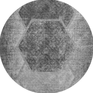 HomeRoots 8' Gray and Silver Geometric Round Rug - Washable, UV-Protected, Stylish Design for Any Space 655881