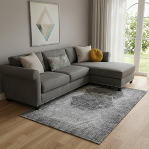 HomeRoots 8' X 10' Gray and Silver Geometric Area Rug - Washable, UV Protected, Stylish & Durable for Homes 655882