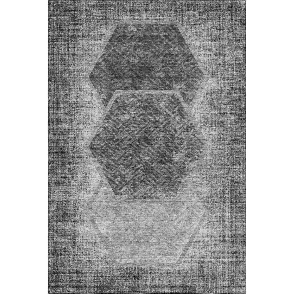 HomeRoots 9' X 12' Modern Gray & Silver Geometric Area Rug - Washable, UV Protected, Stain-Resistant Design 655883