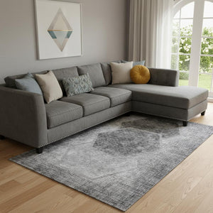 HomeRoots 9' X 12' Modern Gray & Silver Geometric Area Rug - Washable, UV Protected, Stain-Resistant Design 655883