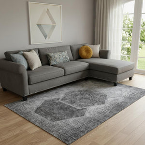 HomeRoots 10' X 14' Gray and Silver Geometric Washable Area Rug with UV Protection for Modern Living Spaces 655884