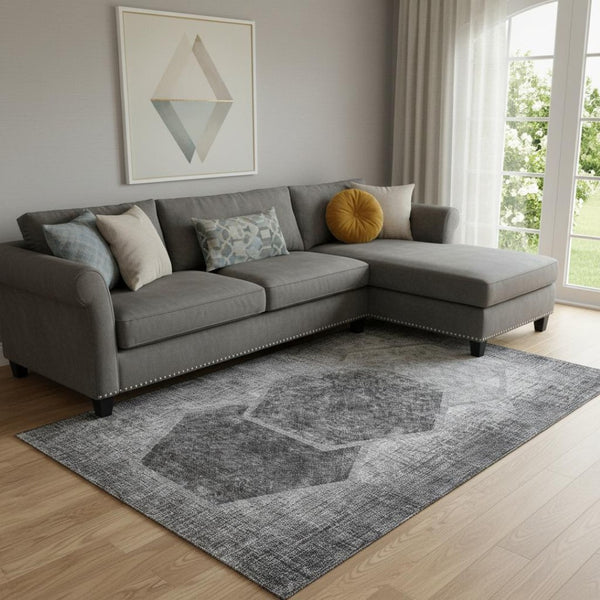 HomeRoots 10' X 14' Gray and Silver Geometric Washable Area Rug with UV Protection for Modern Living Spaces 655884