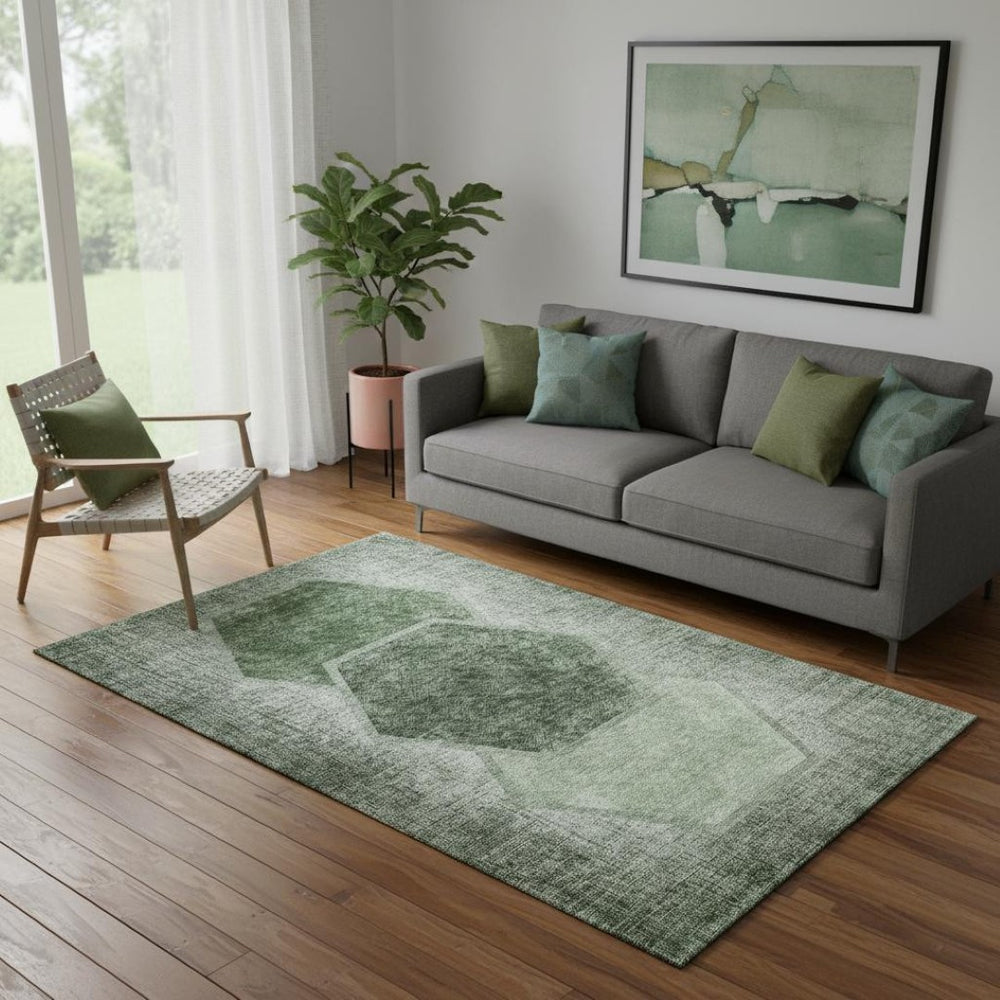 HomeRoots 5' X 8' Olive Green & Charcoal Geometric Area Rug - Washable, Stain-Resistant, UV Protected Style! 655886