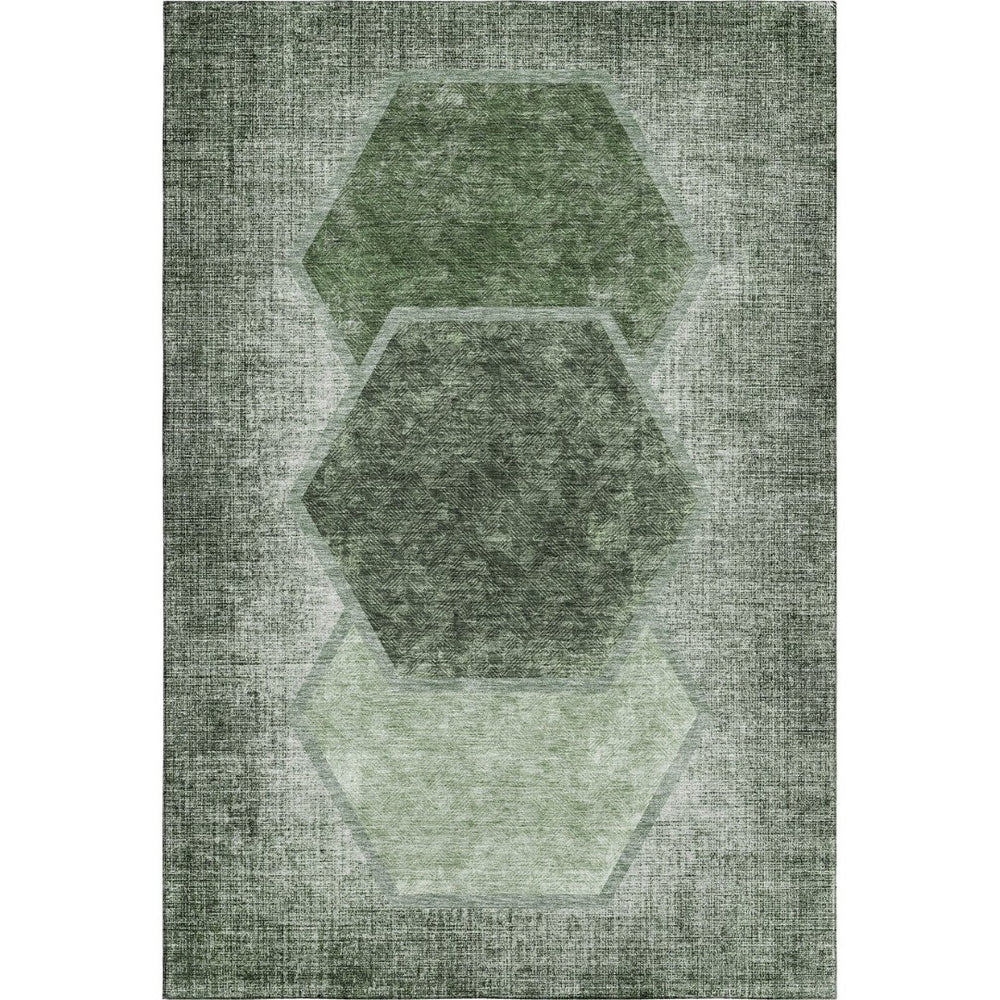 HomeRoots 5' X 8' Olive Green & Charcoal Geometric Area Rug - Washable, Stain-Resistant, UV Protected Style! 655886