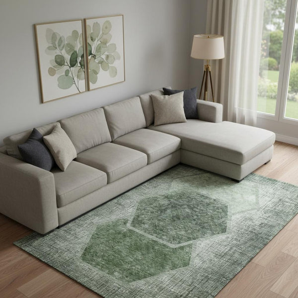 HomeRoots 8' X 10' Olive Green Geometric Area Rug – Washable, UV Protected, Durable for High-Traffic Spaces! 655888
