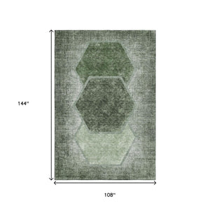 HomeRoots 9' X 12' Olive Green & Charcoal Geometric Area Rug - Washable, UV-Protected for High-Traffic Spaces 655889