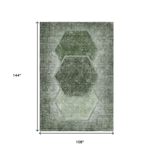 HomeRoots 9' X 12' Olive Green & Charcoal Geometric Area Rug - Washable, UV-Protected for High-Traffic Spaces 655889