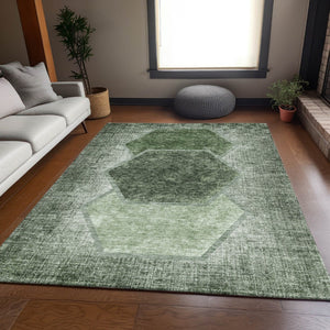 HomeRoots 9' X 12' Olive Green & Charcoal Geometric Area Rug - Washable, UV-Protected for High-Traffic Spaces 655889