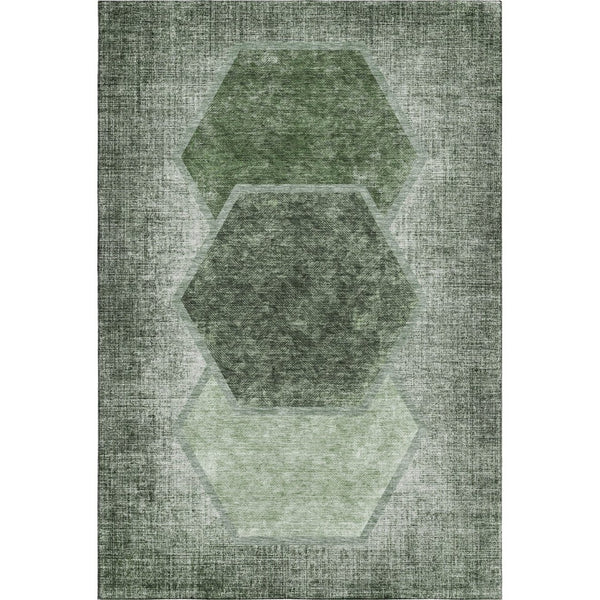 HomeRoots 9' X 12' Olive Green & Charcoal Geometric Area Rug - Washable, UV-Protected for High-Traffic Spaces 655889