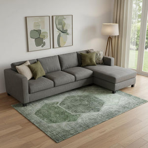 HomeRoots 9' X 12' Olive Green & Charcoal Geometric Area Rug - Washable, UV-Protected for High-Traffic Spaces 655889