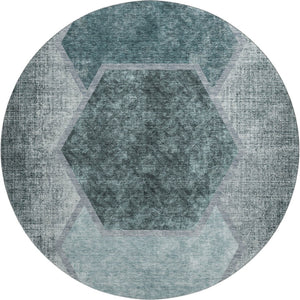 HomeRoots 8' Teal and Ivory Geometric Round Rug – Washable, UV-Protected, Perfect for Kids and Pets! 655893
