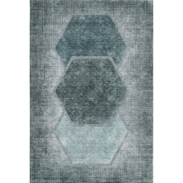 HomeRoots 8' X 10' Teal & Ivory Geometric Area Rug - Washable, UV-Protected, Durable for High-Traffic Spaces 655894