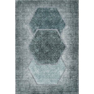 HomeRoots 8' X 10' Teal & Ivory Geometric Area Rug - Washable, UV-Protected, Durable for High-Traffic Spaces 655894