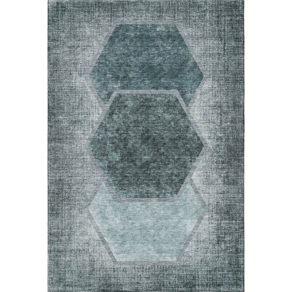 HomeRoots 8' X 10' Teal & Ivory Geometric Area Rug - Washable, UV-Protected, Durable for High-Traffic Spaces 655894