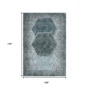 HomeRoots 9' X 12' Teal and Ivory Washable Geometric Area Rug with UV Protection for High-Traffic Spaces 655895