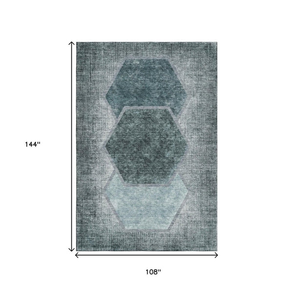 HomeRoots 9' X 12' Teal and Ivory Washable Geometric Area Rug with UV Protection for High-Traffic Spaces 655895