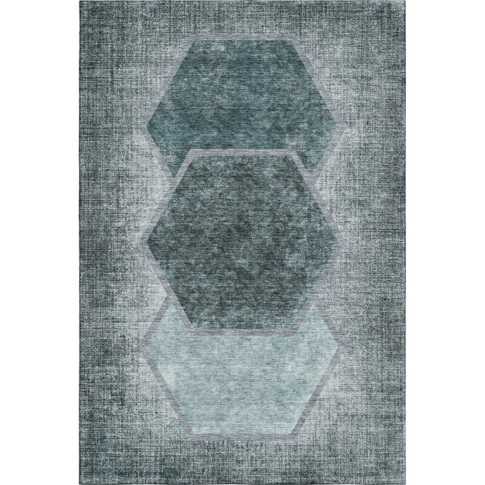 HomeRoots 9' X 12' Teal and Ivory Washable Geometric Area Rug with UV Protection for High-Traffic Spaces 655895