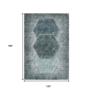 HomeRoots 10' X 14' Teal & Ivory Geometric Area Rug - Stylish, Washable, UV-Protected for High-Traffic Spaces 655896