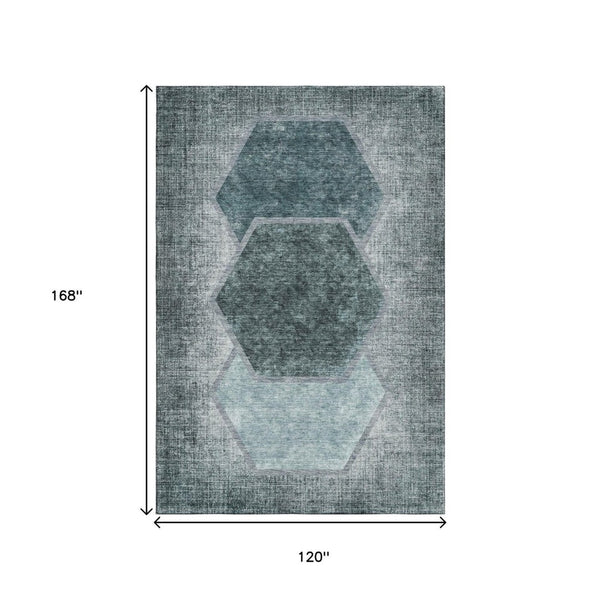 HomeRoots 10' X 14' Teal & Ivory Geometric Area Rug - Stylish, Washable, UV-Protected for High-Traffic Spaces 655896