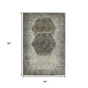HomeRoots 5' X 8' Stylish Taupe and Brown Geometric Area Rug – UV Protected, Washable, Perfect for Homes! 655898