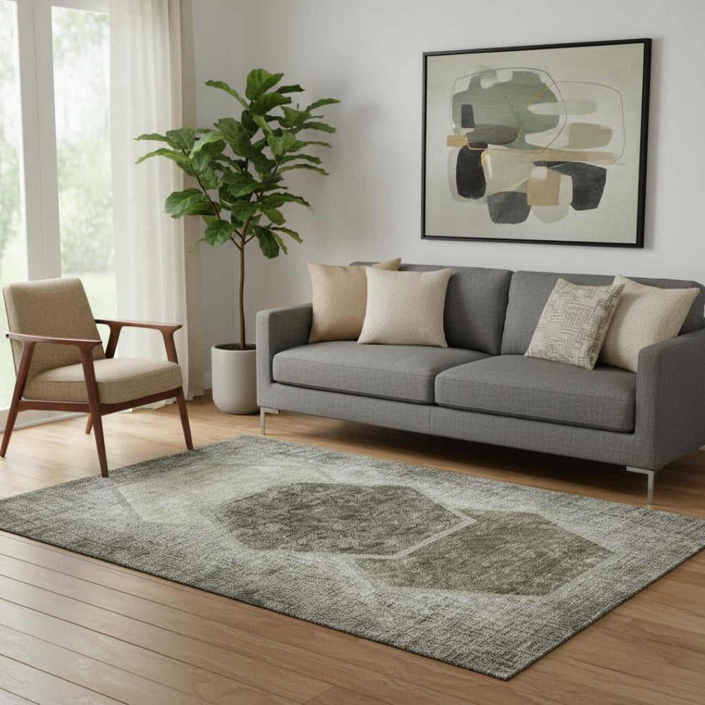 HomeRoots 5' X 8' Stylish Taupe and Brown Geometric Area Rug – UV Protected, Washable, Perfect for Homes! 655898