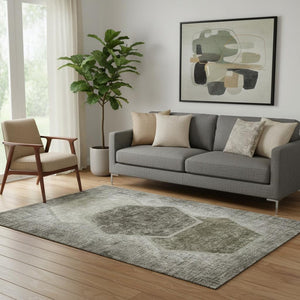 HomeRoots 5' X 8' Stylish Taupe and Brown Geometric Area Rug – UV Protected, Washable, Perfect for Homes! 655898