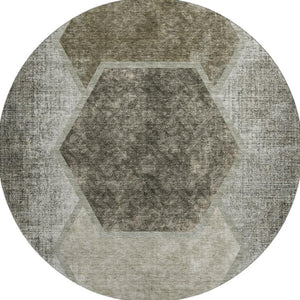 HomeRoots 8' Washable Round Rug with Taupe & Brown Geometric Design—Stain Resistant, UV Protected, Durable Style 655899