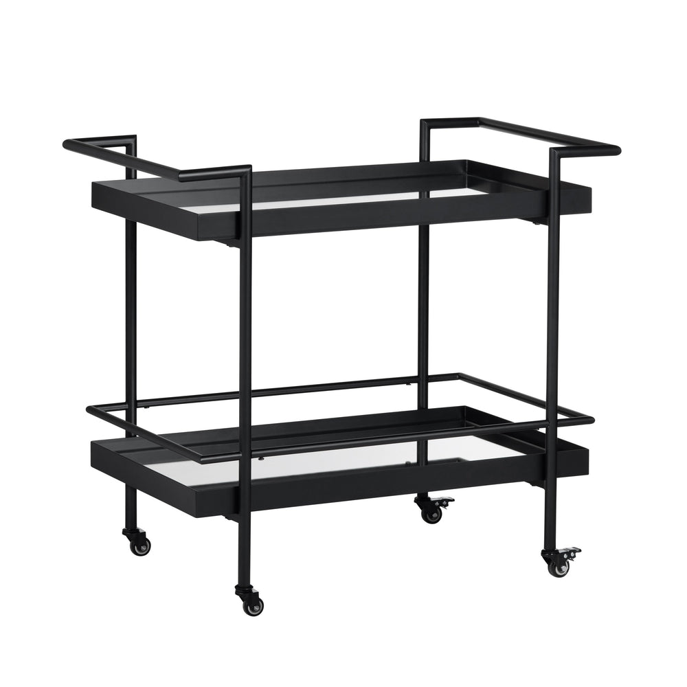 Crestview Collection Transitional Black Bar Cart With Elegant Iron Frame, Mirrored Shelves & Smooth-rolling Wheels Clear Mdf Cvfzr6198