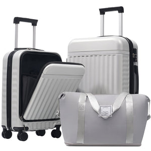 English Elm Front Access Hardside 3 Piece Travel Set with Usb Port Spinner Wheels and Tsa Lock Grey+White N732P326130D