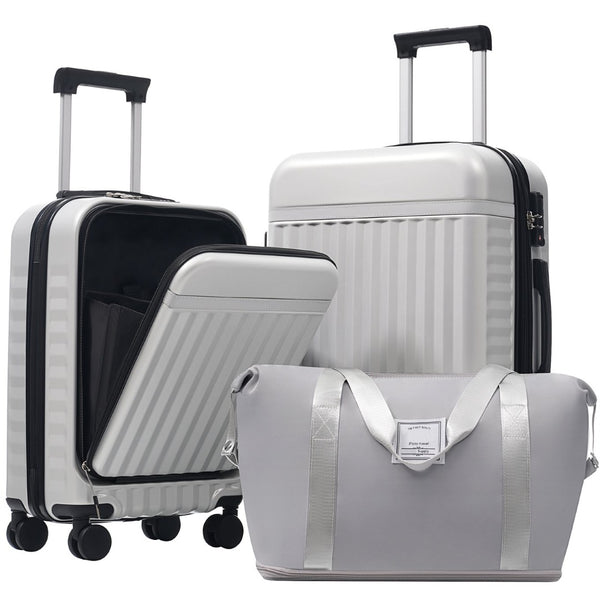 English Elm Front Access Hardside 3 Piece Travel Set with Usb Port Spinner Wheels and Tsa Lock Grey+White N732P326130D