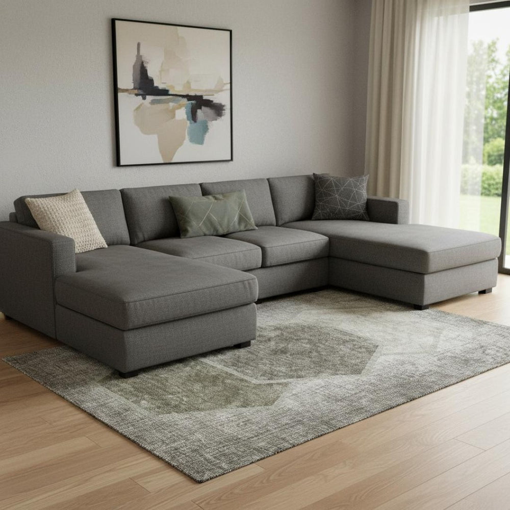 HomeRoots 8' X 10' Taupe & Brown Geometric Area Rug - Washable, UV Protected, Ideal for Homes with Kids & Pets 655900