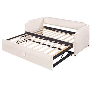 English Elm Twin Velvet Upholstered Daybed with Pop up Trundle for Guest or Kids Rooms SF000197AAA