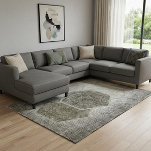 HomeRoots 9' X 12' Taupe & Brown Geometric Washable Area Rug - Durable, Stain Resistant, UV Protected Design 655901