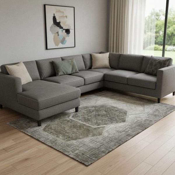 HomeRoots 9' X 12' Taupe & Brown Geometric Washable Area Rug - Durable, Stain Resistant, UV Protected Design 655901