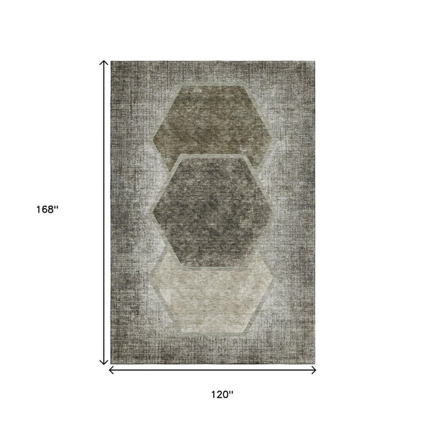 HomeRoots 10' X 14' Stylish Taupe and Brown Geometric Area Rug - Durable, Washable, UV Protected for Busy Homes 655902