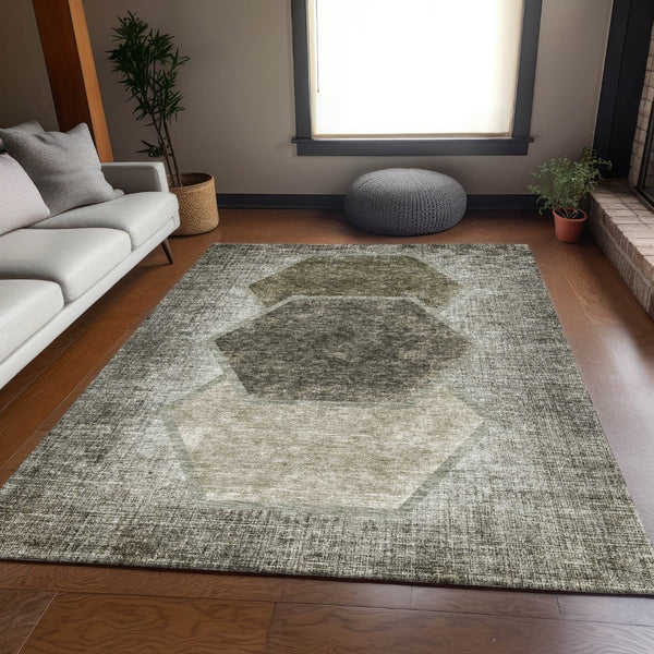 HomeRoots 10' X 14' Stylish Taupe and Brown Geometric Area Rug - Durable, Washable, UV Protected for Busy Homes 655902