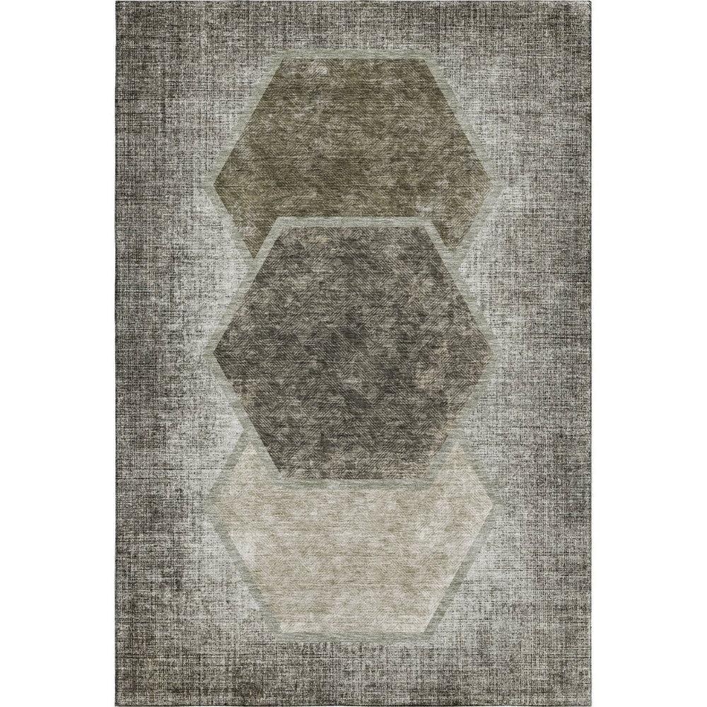 HomeRoots 10' X 14' Stylish Taupe and Brown Geometric Area Rug - Durable, Washable, UV Protected for Busy Homes 655902