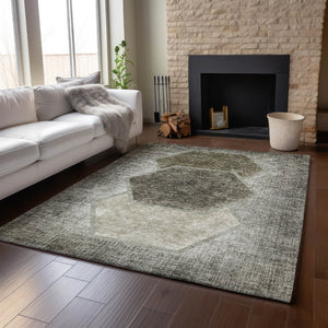 HomeRoots 10' X 14' Stylish Taupe and Brown Geometric Area Rug - Durable, Washable, UV Protected for Busy Homes 655902
