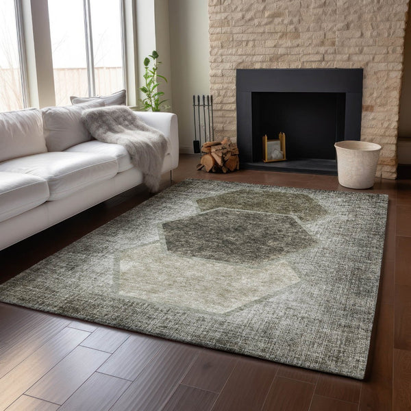HomeRoots 10' X 14' Stylish Taupe and Brown Geometric Area Rug - Durable, Washable, UV Protected for Busy Homes 655902