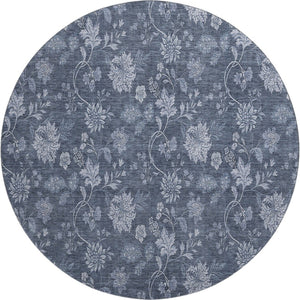 HomeRoots 8' Blue And Ivory Floral Washable Round Rug - UV-Resistant, Stain-Proof, Perfect for Homes with Kids & Pets 655911