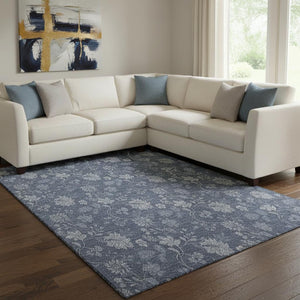 HomeRoots 8' X 10' Blue and Ivory Floral Area Rug - Washable, UV Protected, Stylish for Living Spaces & More 655912